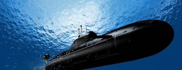 The military ship in the sea submarine